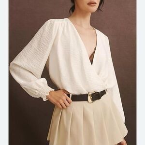 Anthropologie chic Cream textured Wrap Blouse